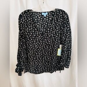 CeCe size medium 3/4 sleeve pull over semi transparent blouse